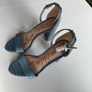 Sam Edelman Yaro Blue Snakeskin Chunky Heel Open Toe Heel Shoes Size 7.5 NWOB